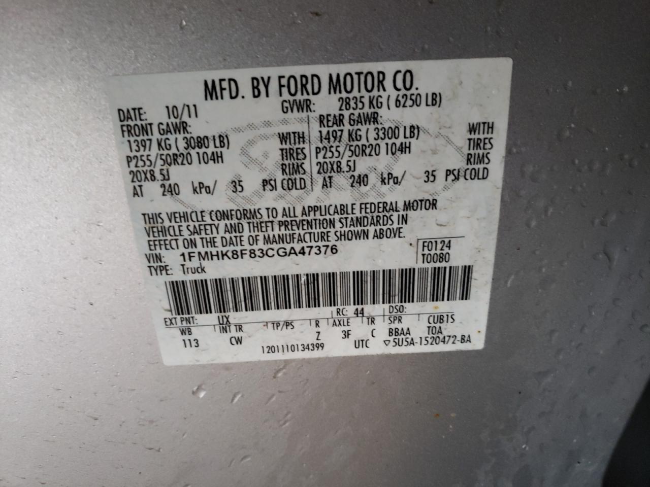 Photo 10 from auction – 2012 FORD EXPLORER L with VIN 1FMHK8F83CGA47376
