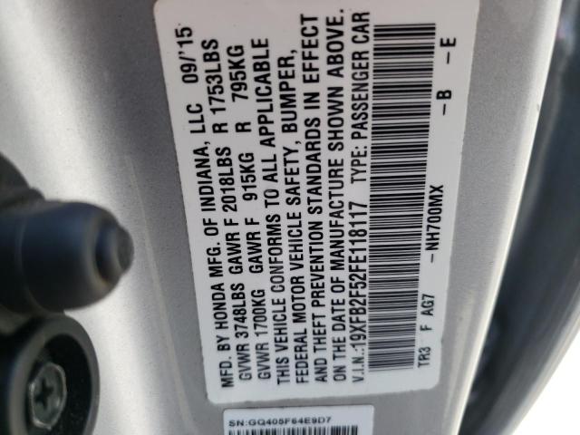 Photo 10 from auction – 2015 HONDA CIVIC LX with VIN 19XFB2F52FE118117