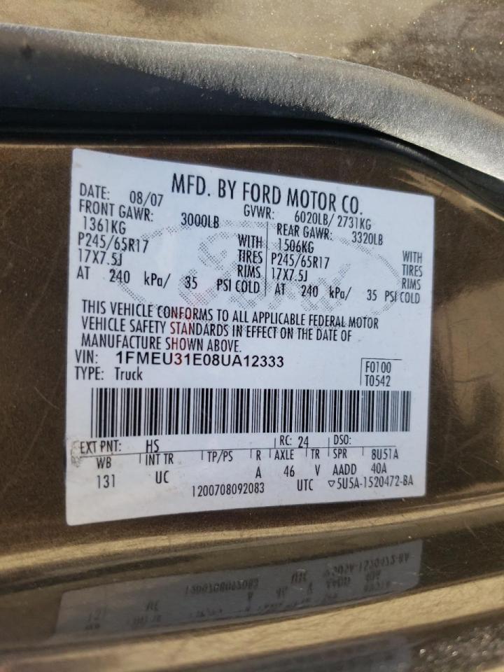 Photo 10 from auction – 2008 FORD EXPLORER S with VIN 1FMEU31E08UA12333