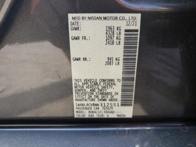 Photo 10 from auction – 2022 NISSAN ALTIMA SR with VIN 1N4BL4CV8NN312551