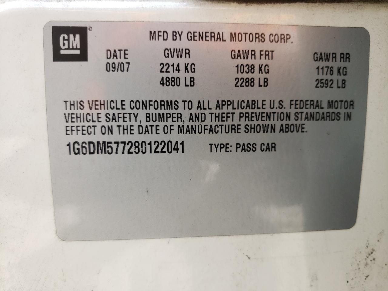 Photo 10 from auction – 2008 CADILLAC CTS with VIN 1G6DM577280122041