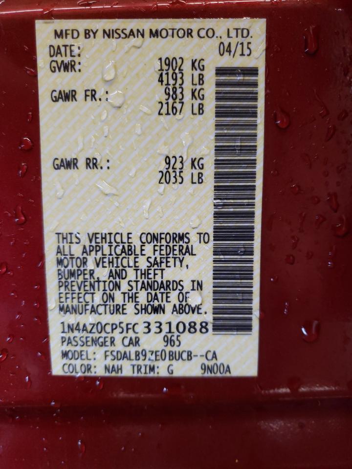 Photo 10 from auction – 2015 NISSAN LEAF S with VIN 1N4AZ0CP5FC331088