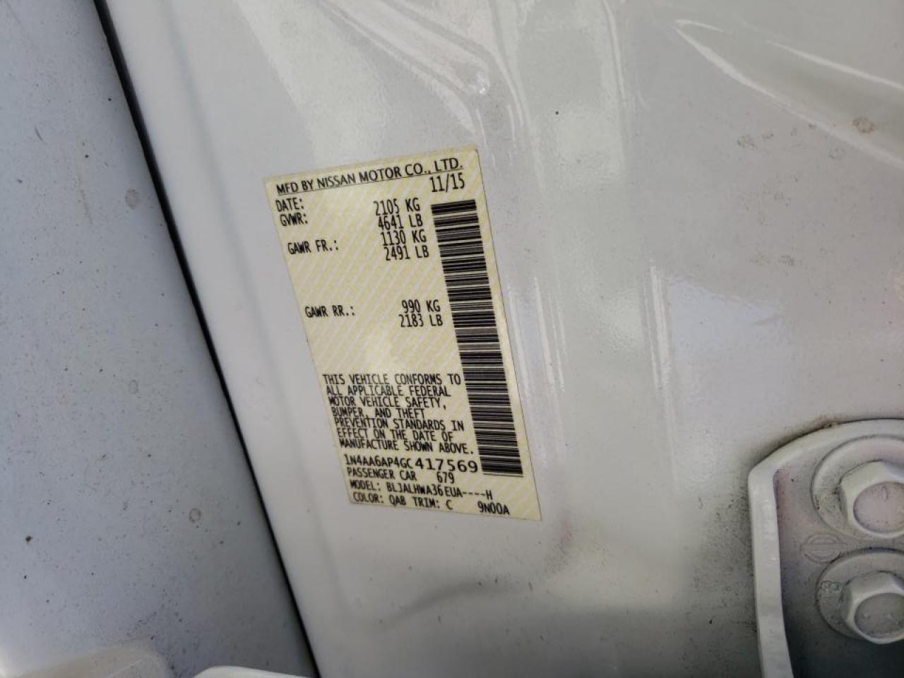 Photo 10 from auction – 2016 NISSAN MAXIMA 3.5 with VIN 1N4AA6AP4GC417569