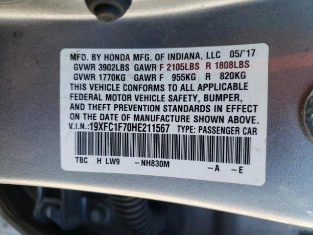 Photo 10 from auction – 2017 HONDA CIVIC EXL with VIN 19XFC1F70HE211567