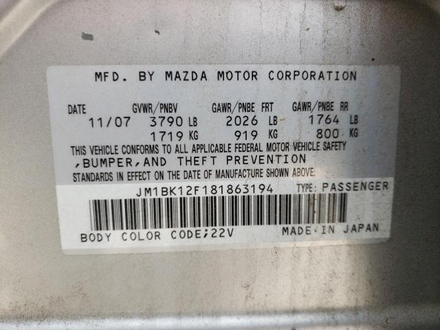 Photo 10 from auction – 2008 MAZDA 3 I with VIN JM1BK12F181863194