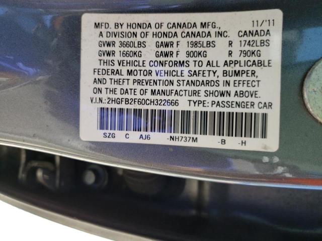 Photo 10 from auction – 2012 HONDA CIVIC HF with VIN 2HGFB2F60CH322666