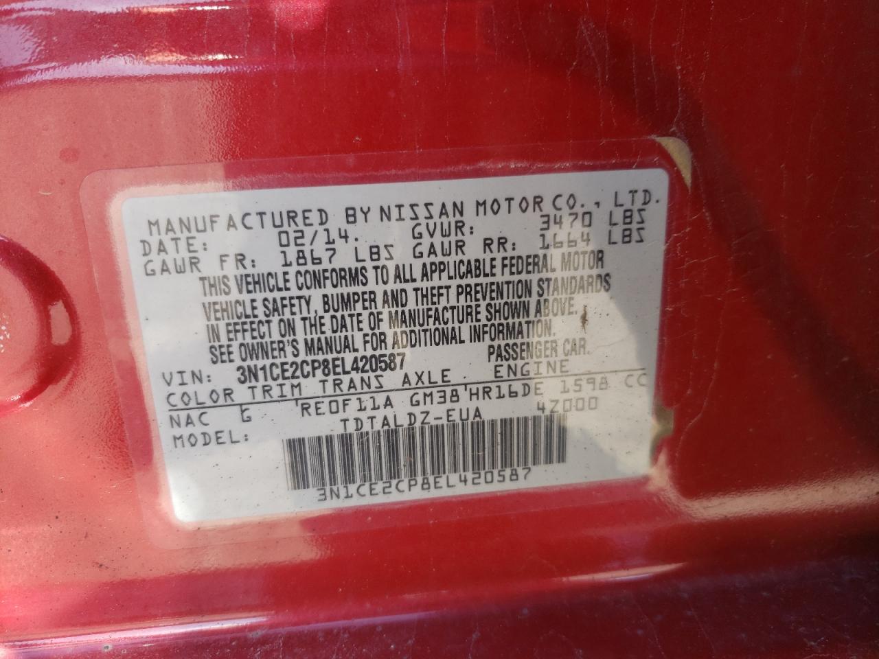 Photo 10 from auction – 2014 NISSAN VERSA NOTE with VIN 3N1CE2CP8EL420587