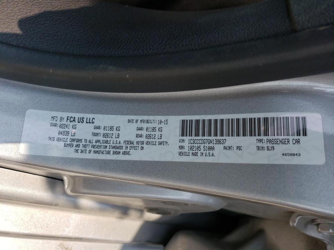 Photo 10 from auction – 2016 CHRYSLER 200 S with VIN 1C3CCCDG7GN139637