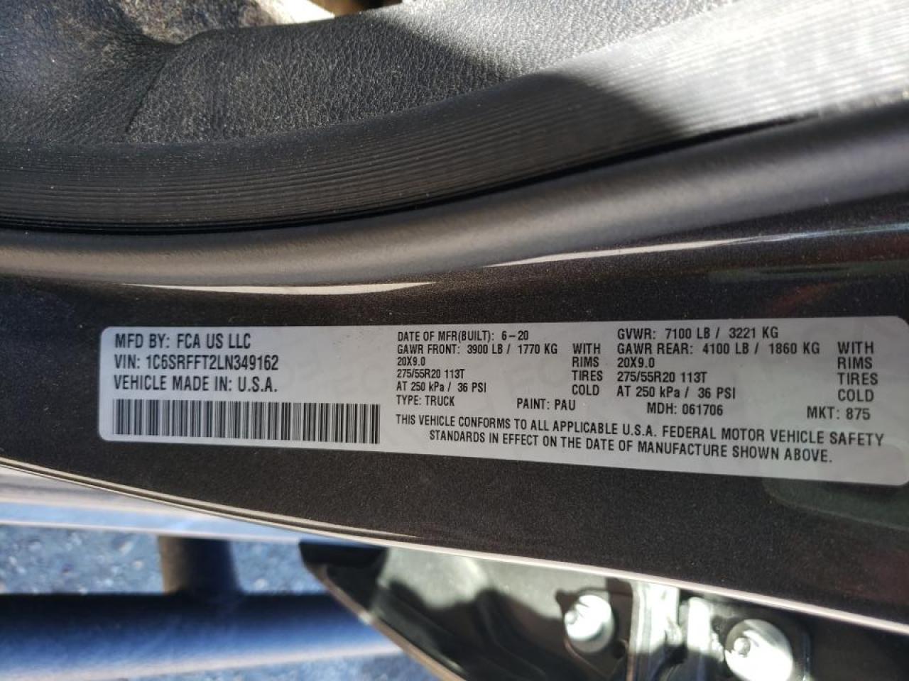 Photo 10 from auction – 2020 RAM 1500 BIG H with VIN 1C6SRFFT2LN349162