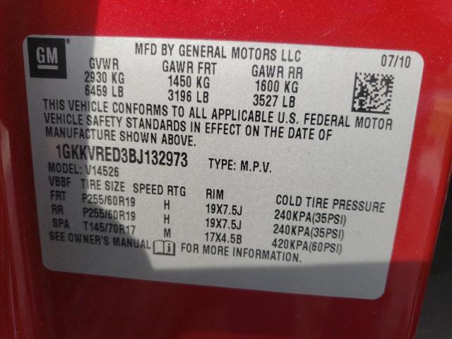 Photo 10 from auction – 2011 GMC ACADIA SLT with VIN 1GKKVRED3BJ132973