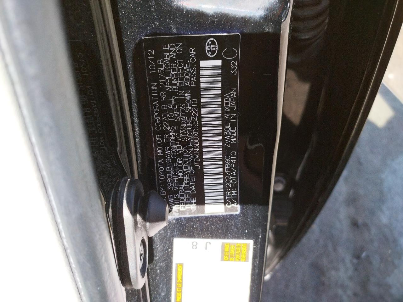 Photo 10 from auction – 2013 TOYOTA PRIUS with VIN JTDKN3DUXD5542210