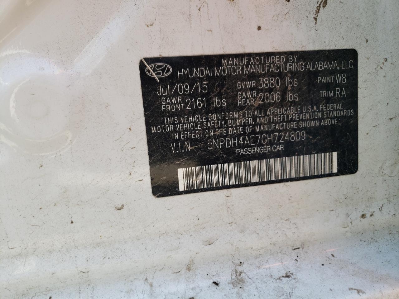 Photo 10 from auction – 2016 HYUNDAI ELANTRA SE with VIN 5NPDH4AE7GH724809