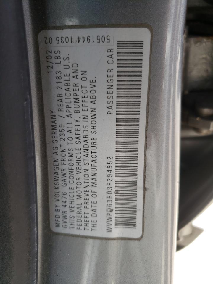 Photo 10 from auction – 2003 VOLKSWAGEN PASSAT GLS with VIN WVWPD63B03P294952