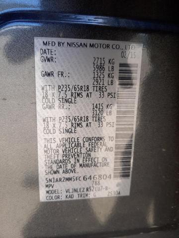 Photo 10 from auction – 2015 NISSAN PATHFINDER with VIN 5N1AR2MM5FC646804