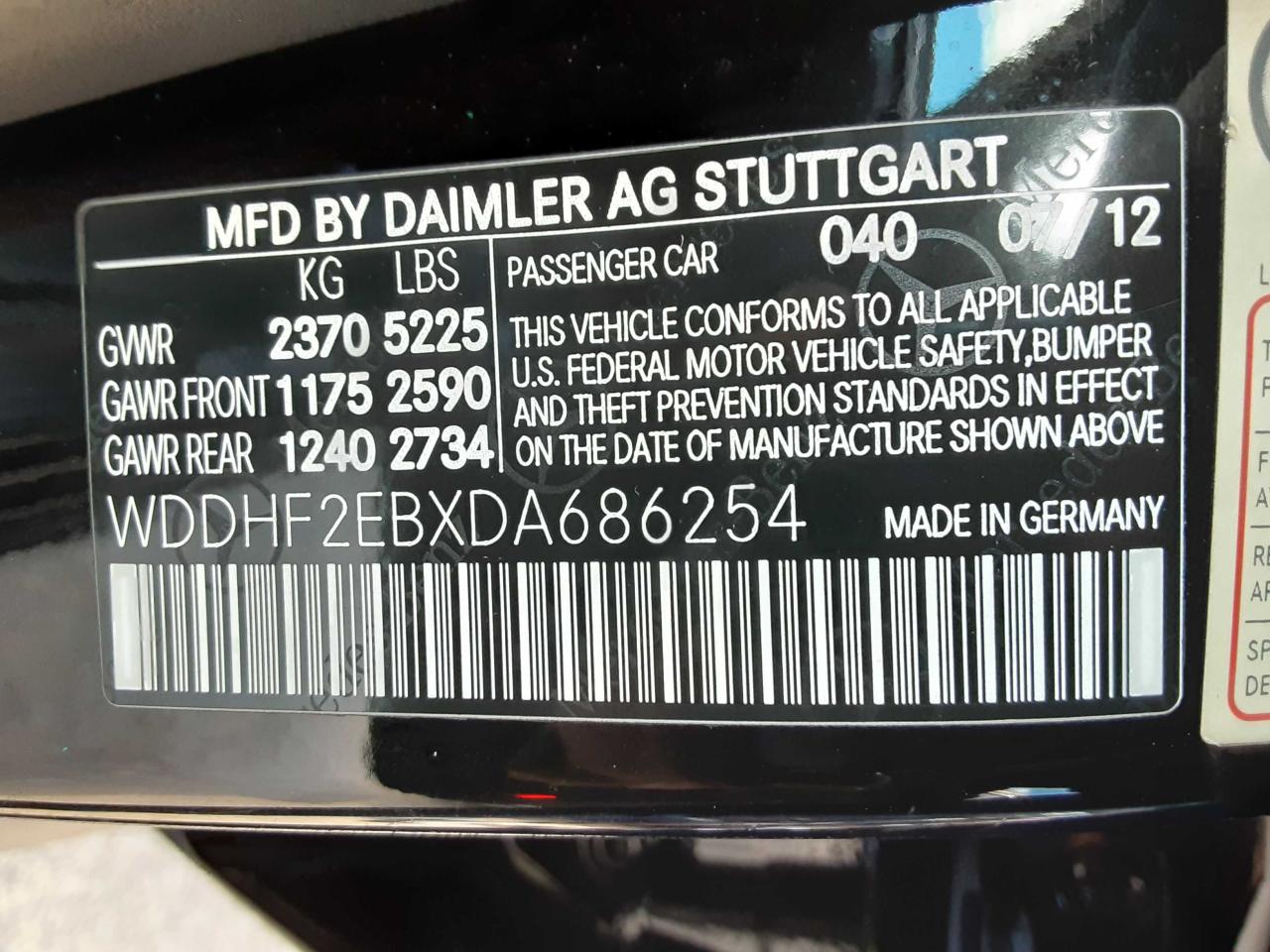 Photo 10 from auction – 2013 MERCEDES-BENZ E 350 BLUE with VIN WDDHF2EBXDA686254