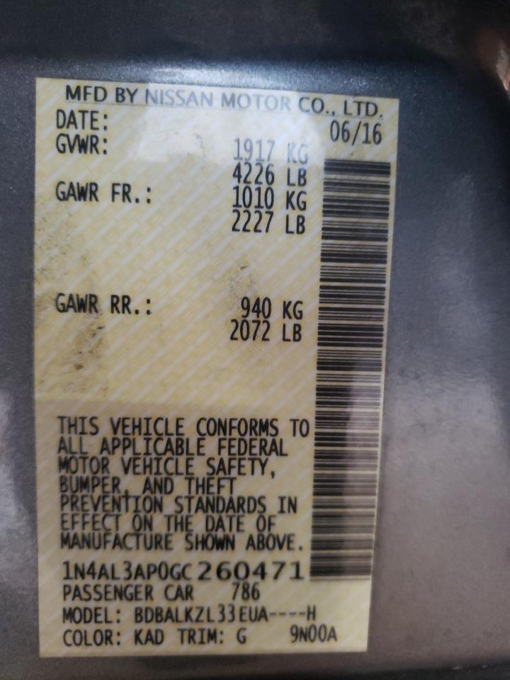 Photo 10 from auction – 2016 NISSAN ALTIMA 2.5 with VIN 1N4AL3AP0GC260471