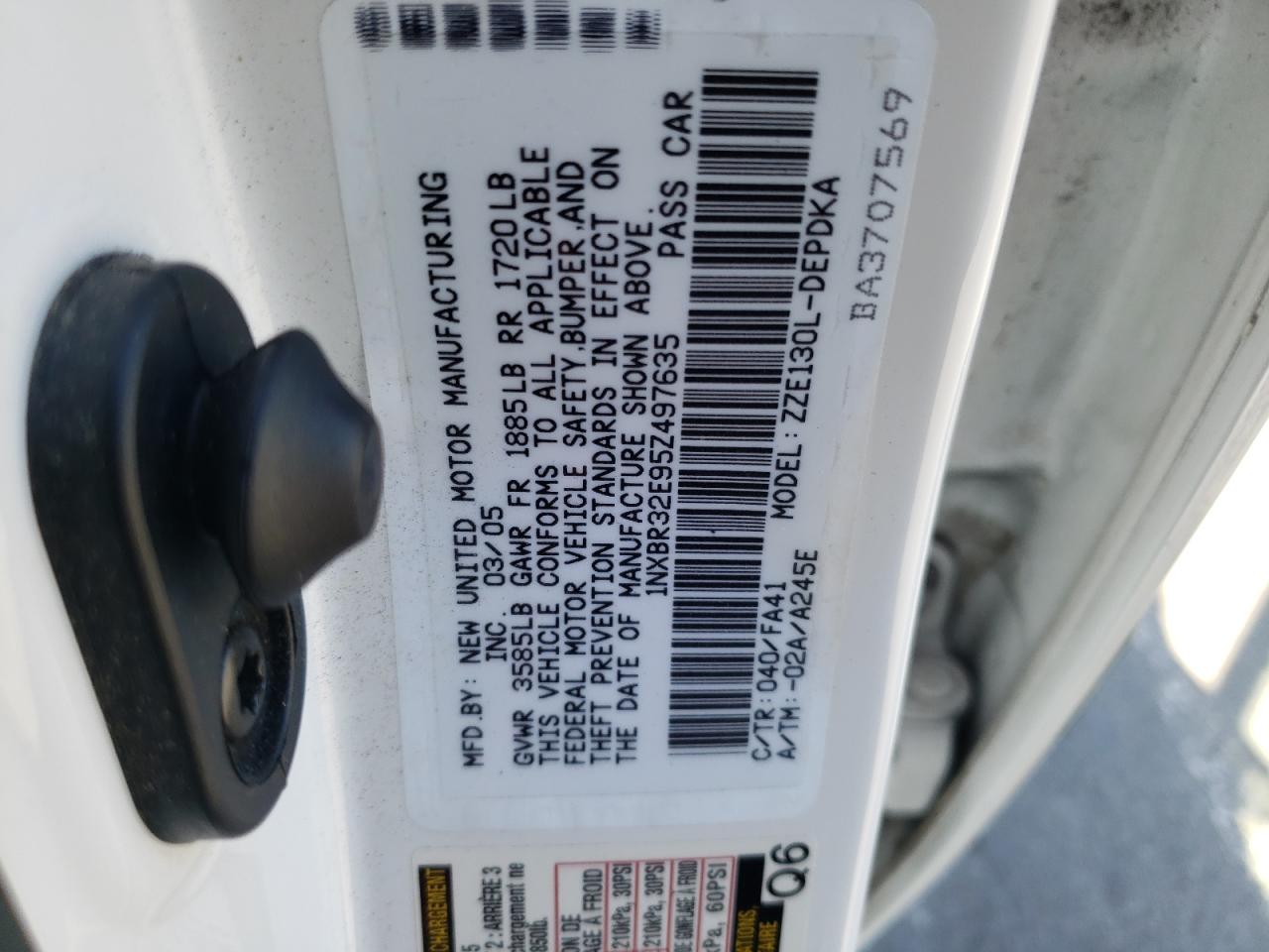 Photo 10 from auction – 2005 TOYOTA COROLLA CE with VIN 1NXBR32E95Z497635