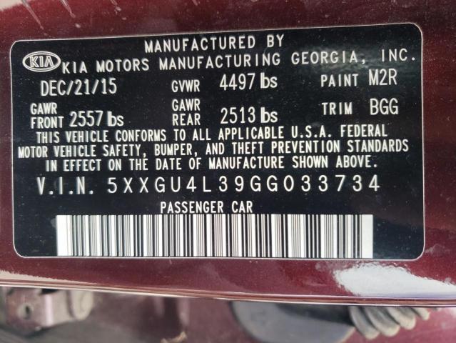 Photo 10 from auction – 2016 KIA OPTIMA EX with VIN 5XXGU4L39GG033734