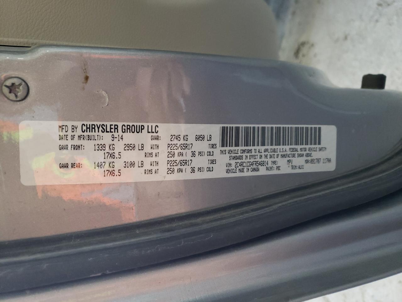 Photo 10 from auction – 2015 CHRYSLER TOWN & COU with VIN 2C4RC1CG4FR546814
