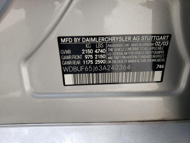 Photo 10 from auction – 2003 MERCEDES-BENZ E 320 with VIN WDBUF65J63A240364