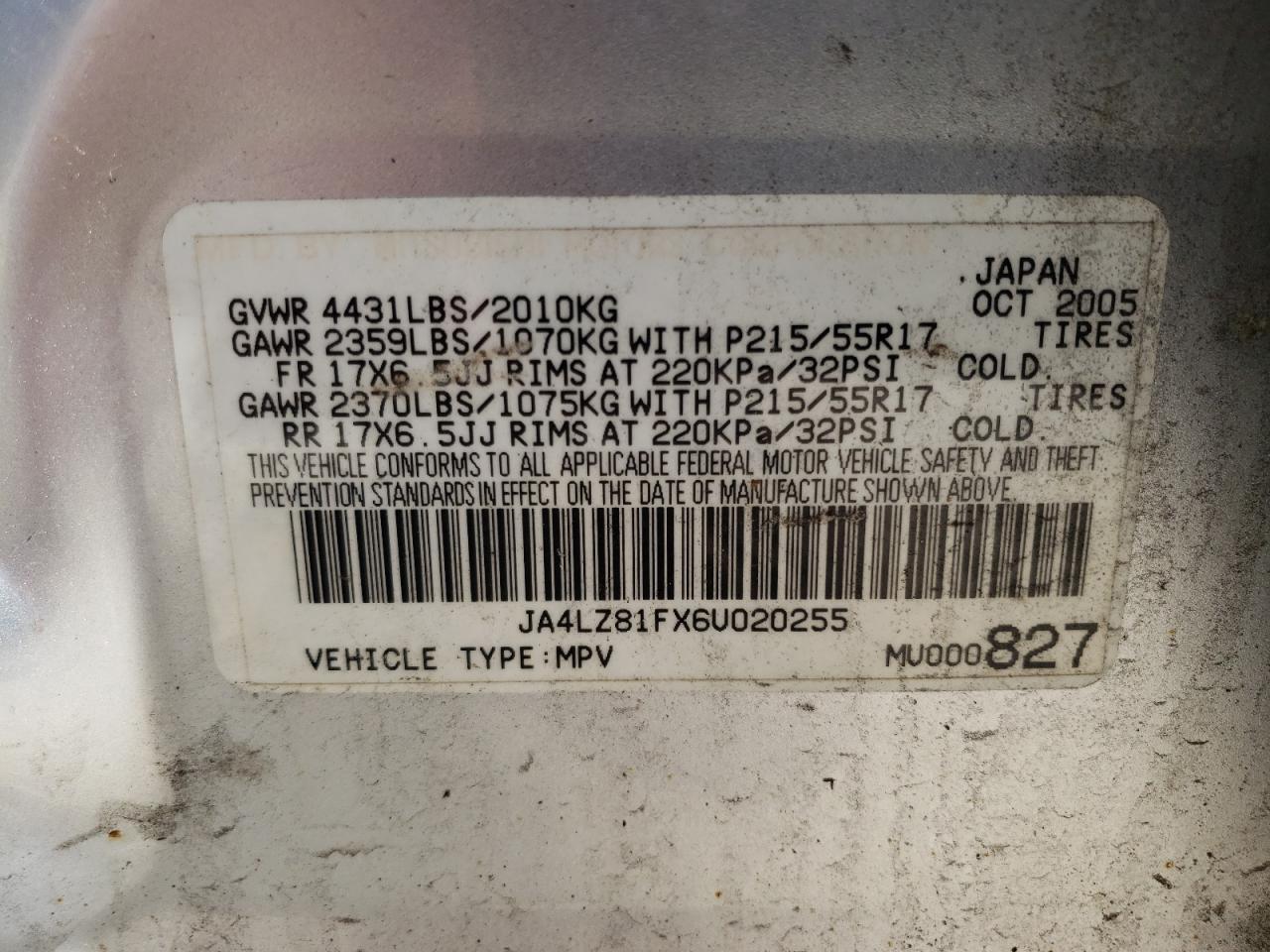 Photo 10 from auction – 2006 MITSUBISHI OUTLANDER with VIN JA4LZ81FX6U020255