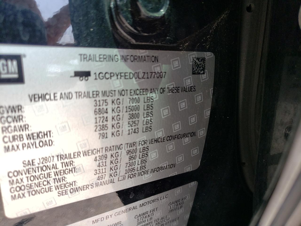 Photo 10 from auction – 2020 CHEVROLET SILVERADO with VIN 1GCPYFED0LZ177007