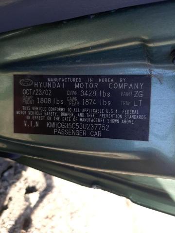 Photo 10 from auction – 2003 HYUNDAI ACCENT GL with VIN KMHCG35C53U237752