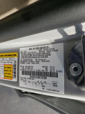 Photo 10 from auction – 2019 FORD FUSION SE with VIN 3FA6P0LU4KR129789