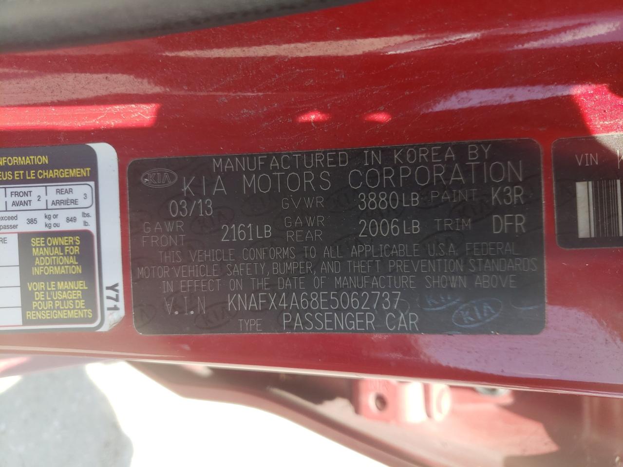 Photo 10 from auction – 2014 KIA FORTE LX with VIN KNAFX4A68E5062737