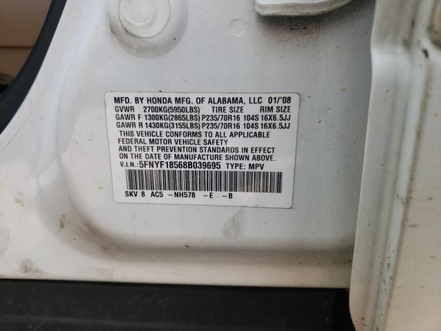 Photo 10 from auction – 2008 HONDA PILOT EXL with VIN 5FNYF18568B039695