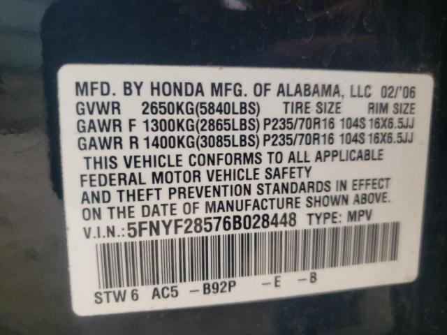 Photo 10 from auction – 2006 HONDA PILOT EX with VIN 5FNYF28576B028448
