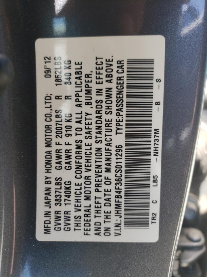 Photo 10 from auction – 2012 HONDA CIVIC HYBR with VIN JHMFB4F36CS011296