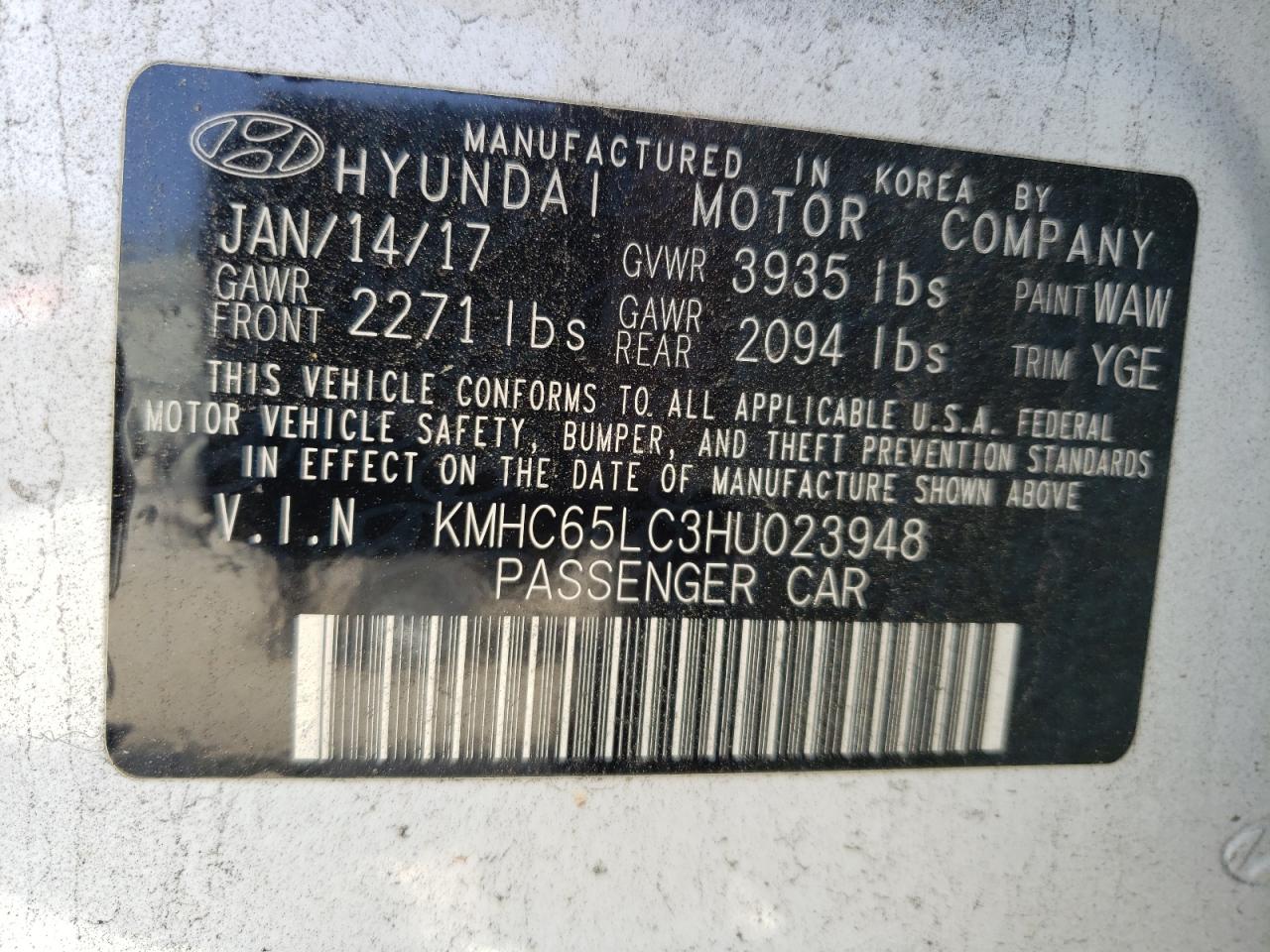 Photo 10 from auction – 2017 HYUNDAI IONIQ BLUE with VIN KMHC65LC3HU023948