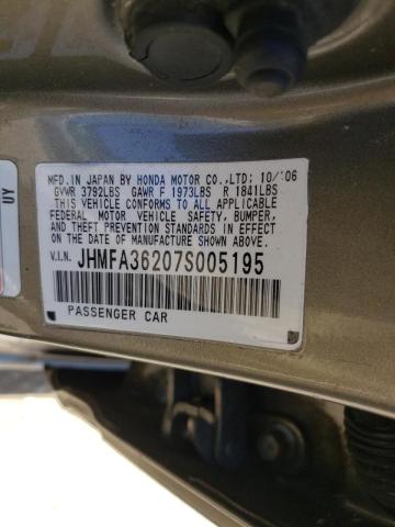 Photo 10 from auction – 2007 HONDA CIVIC HYBR with VIN JHMFA36207S005195