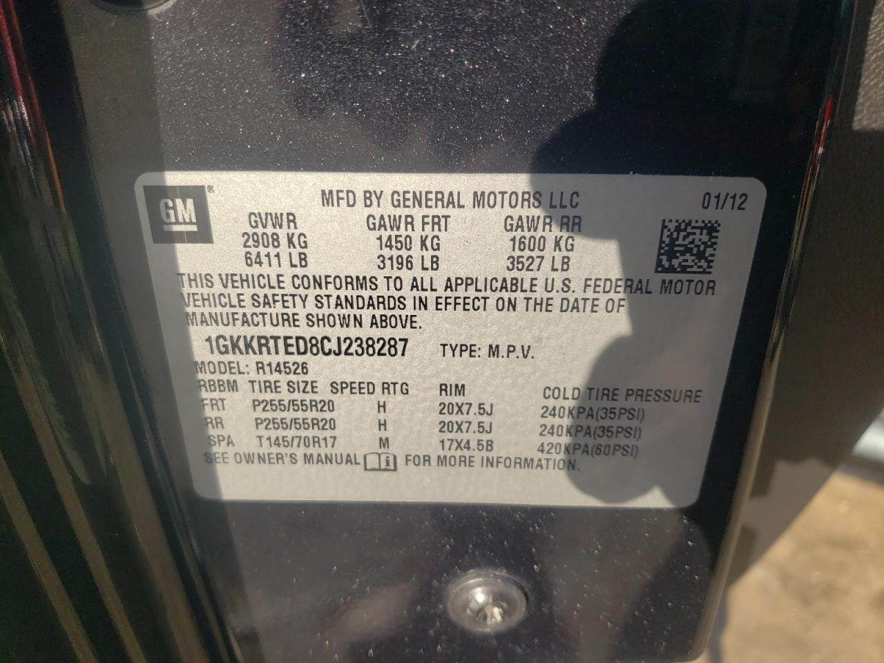Photo 10 from auction – 2012 GMC ACADIA DEN with VIN 1GKKRTED8CJ238287