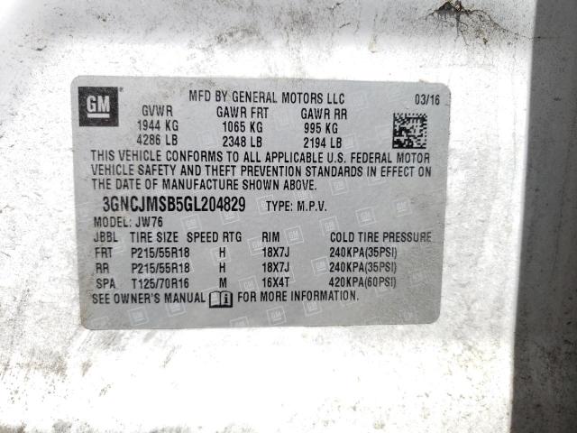 Photo 10 from auction – 2016 CHEVROLET TRAX LTZ with VIN 3GNCJMSB5GL204829