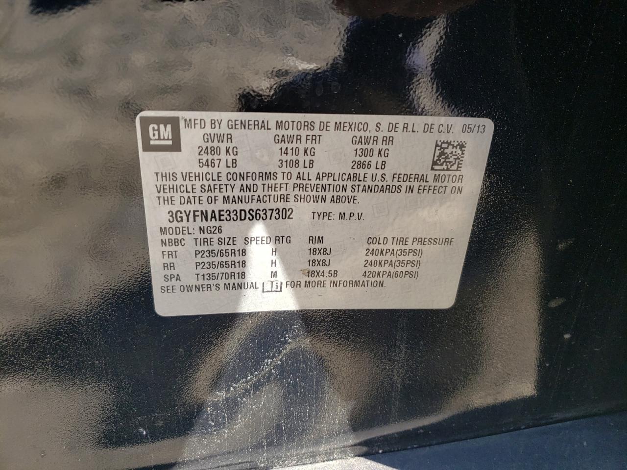 Photo 10 from auction – 2013 CADILLAC SRX with VIN 3GYFNAE33DS637302