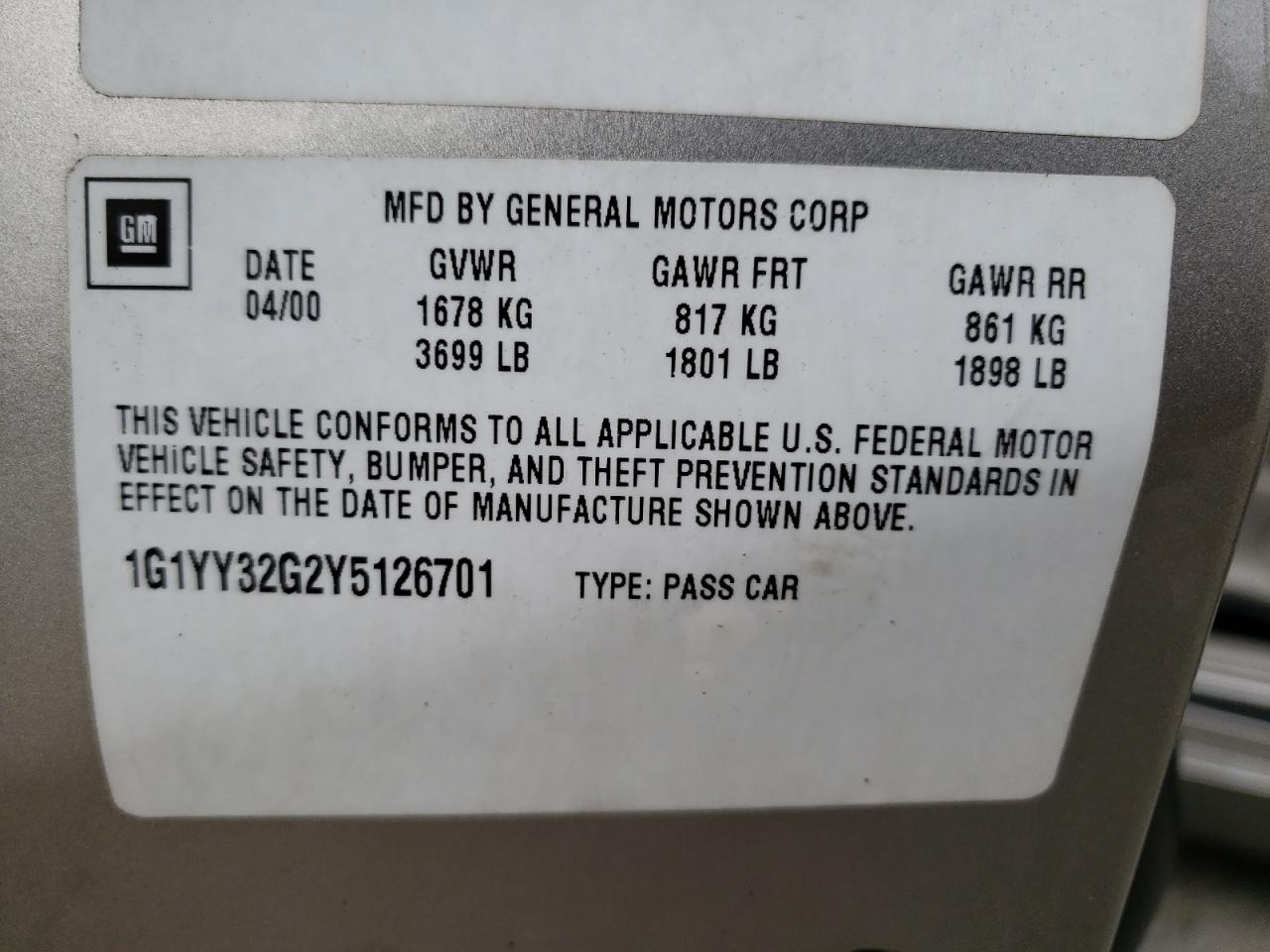 Photo 10 from auction – 2000 CHEVROLET CORVETTE with VIN 1G1YY32G2Y5126701