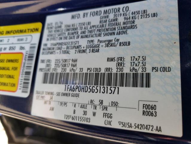 Photo 10 from auction – 2016 FORD FUSION SE with VIN 1FA6P0HD5G5131571