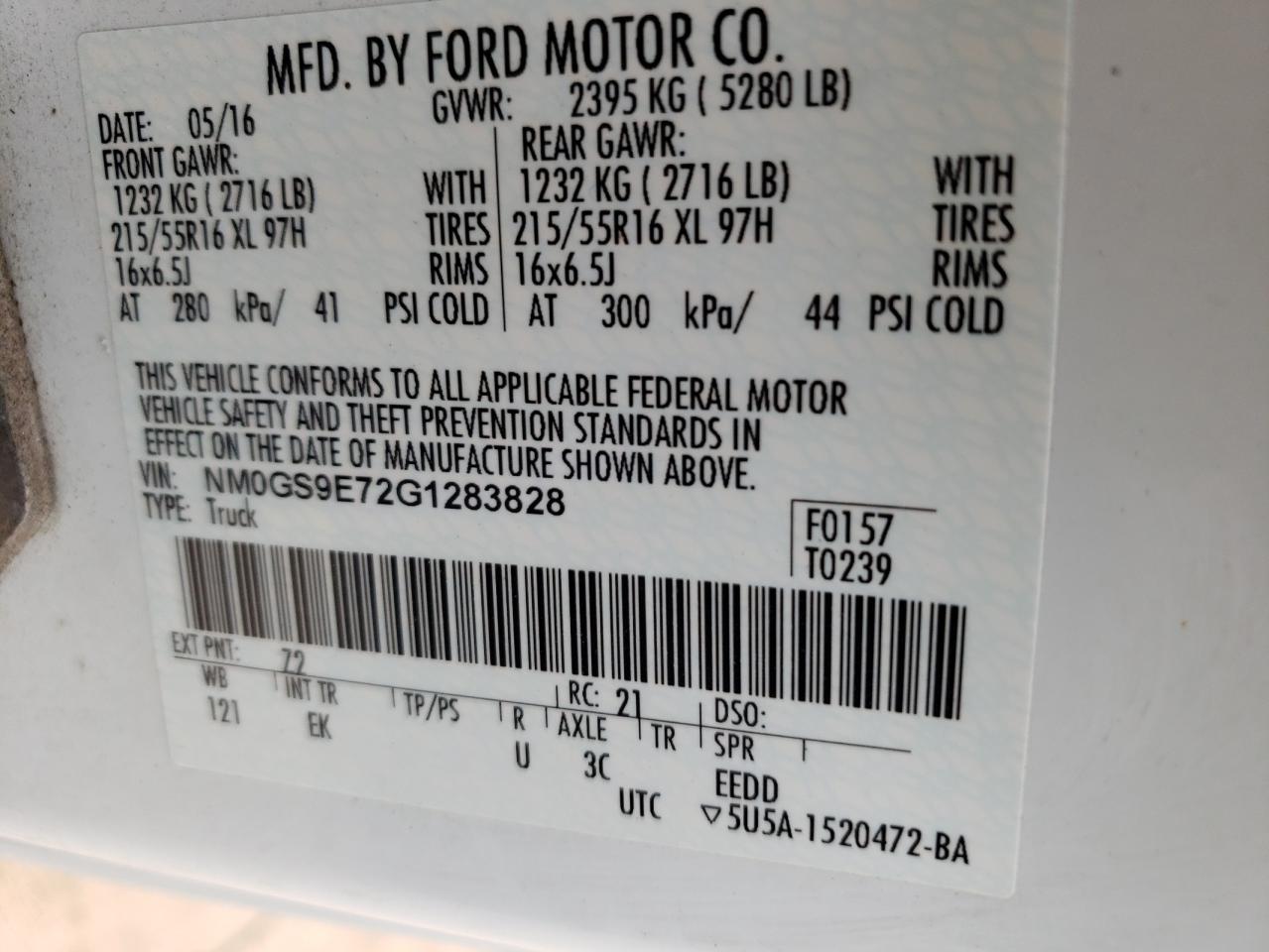 Photo 10 from auction – 2016 FORD TRANSIT CO with VIN NM0GS9E72G1283828