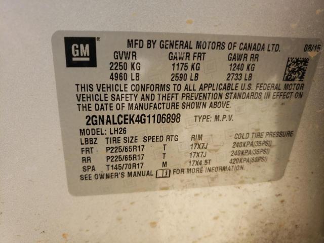 Photo 10 from auction – 2016 CHEVROLET EQUINOX LT with VIN 2GNALCEK4G1106898