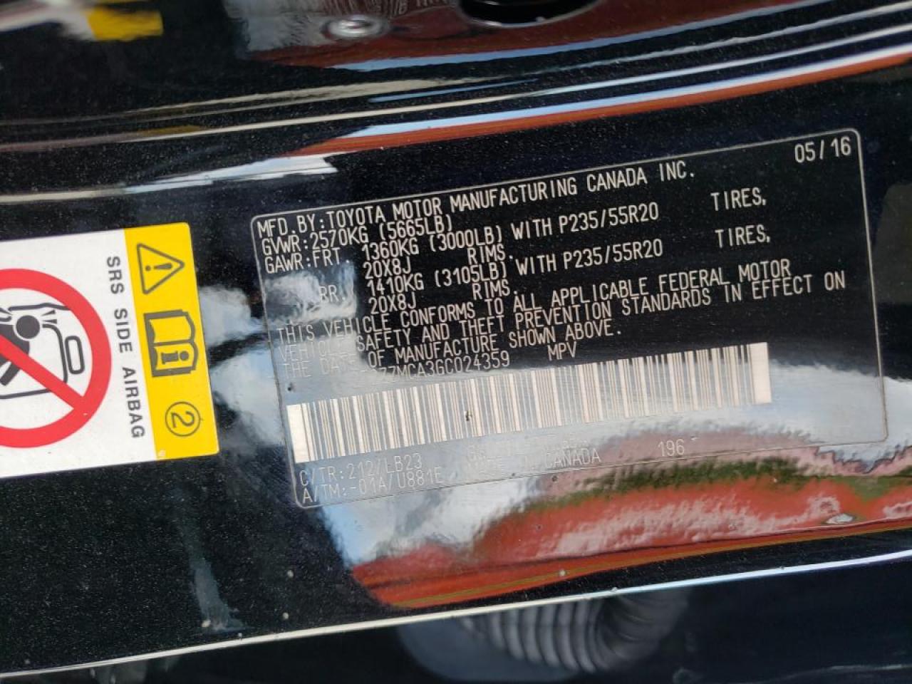 Photo 10 from auction – 2016 LEXUS RX 350 with VIN 2T2ZZMCA3GC024359