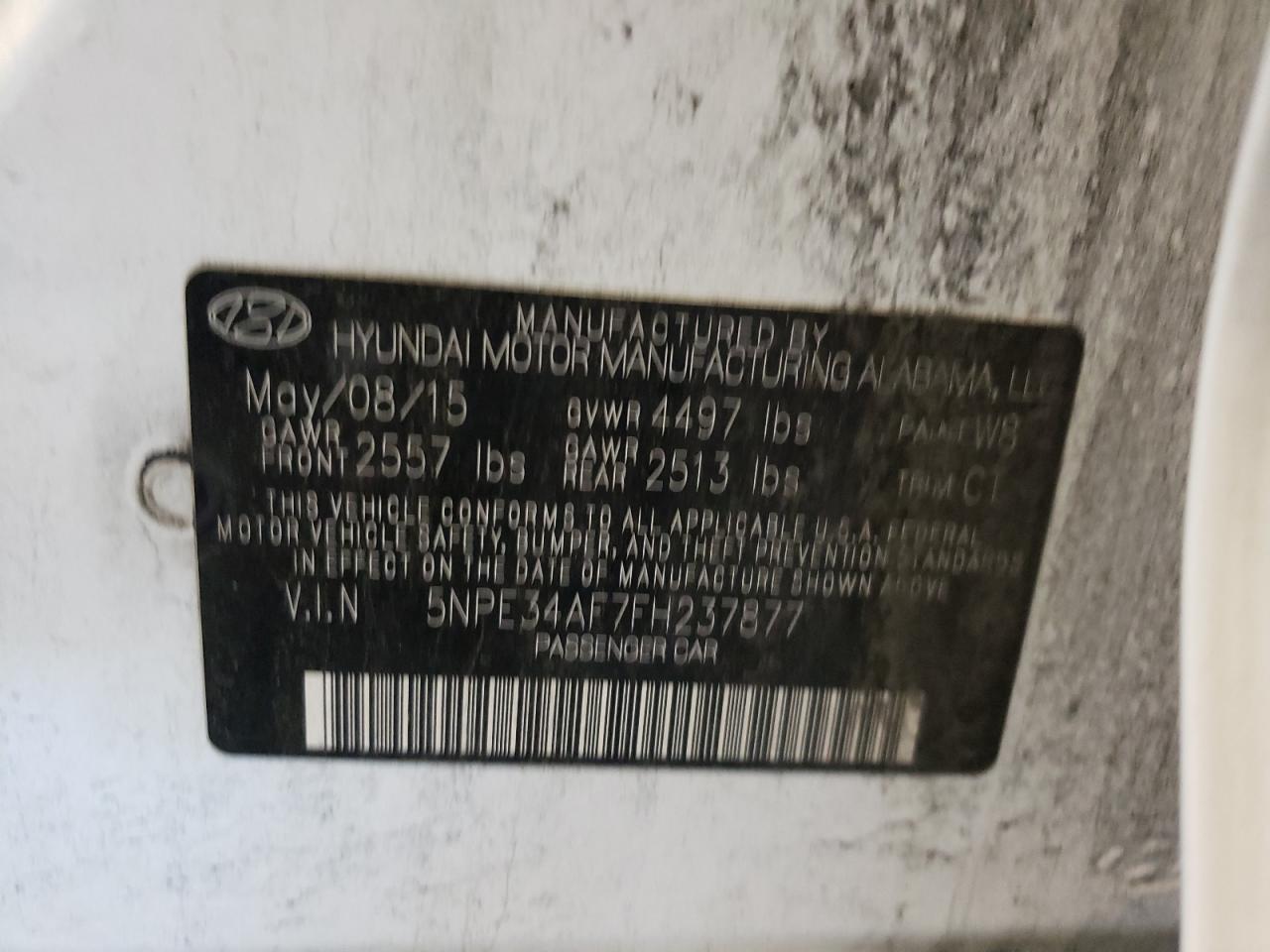 Photo 10 from auction – 2015 HYUNDAI SONATA with VIN 5NPE34AF7FH237877