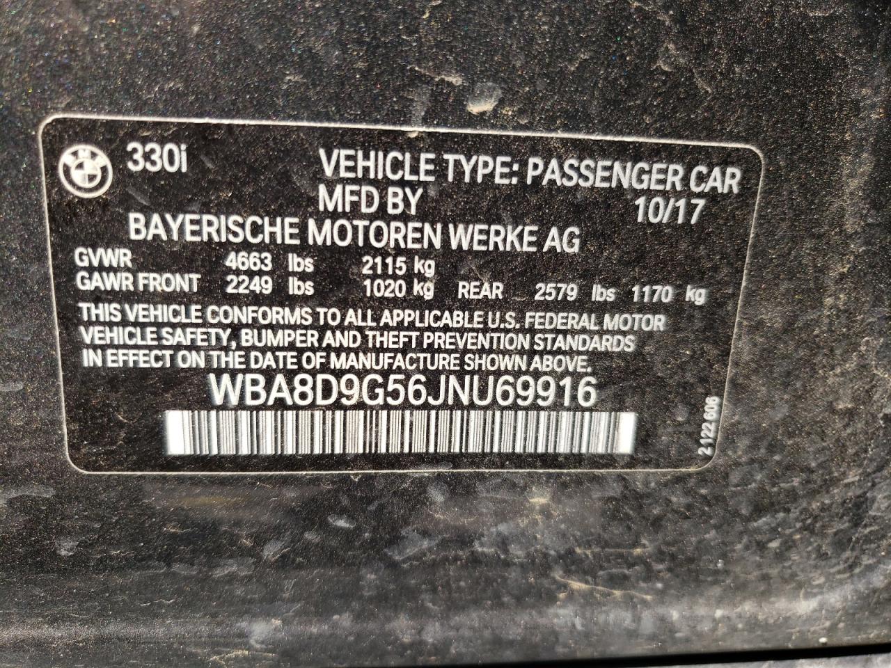 Photo 10 from auction – 2018 BMW 330 XI with VIN WBA8D9G56JNU69916