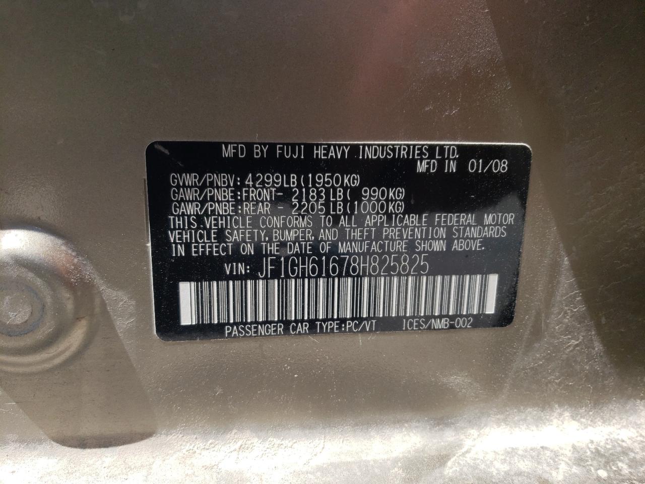 Photo 10 from auction – 2008 SUBARU IMPREZA 2. with VIN JF1GH61678H825825