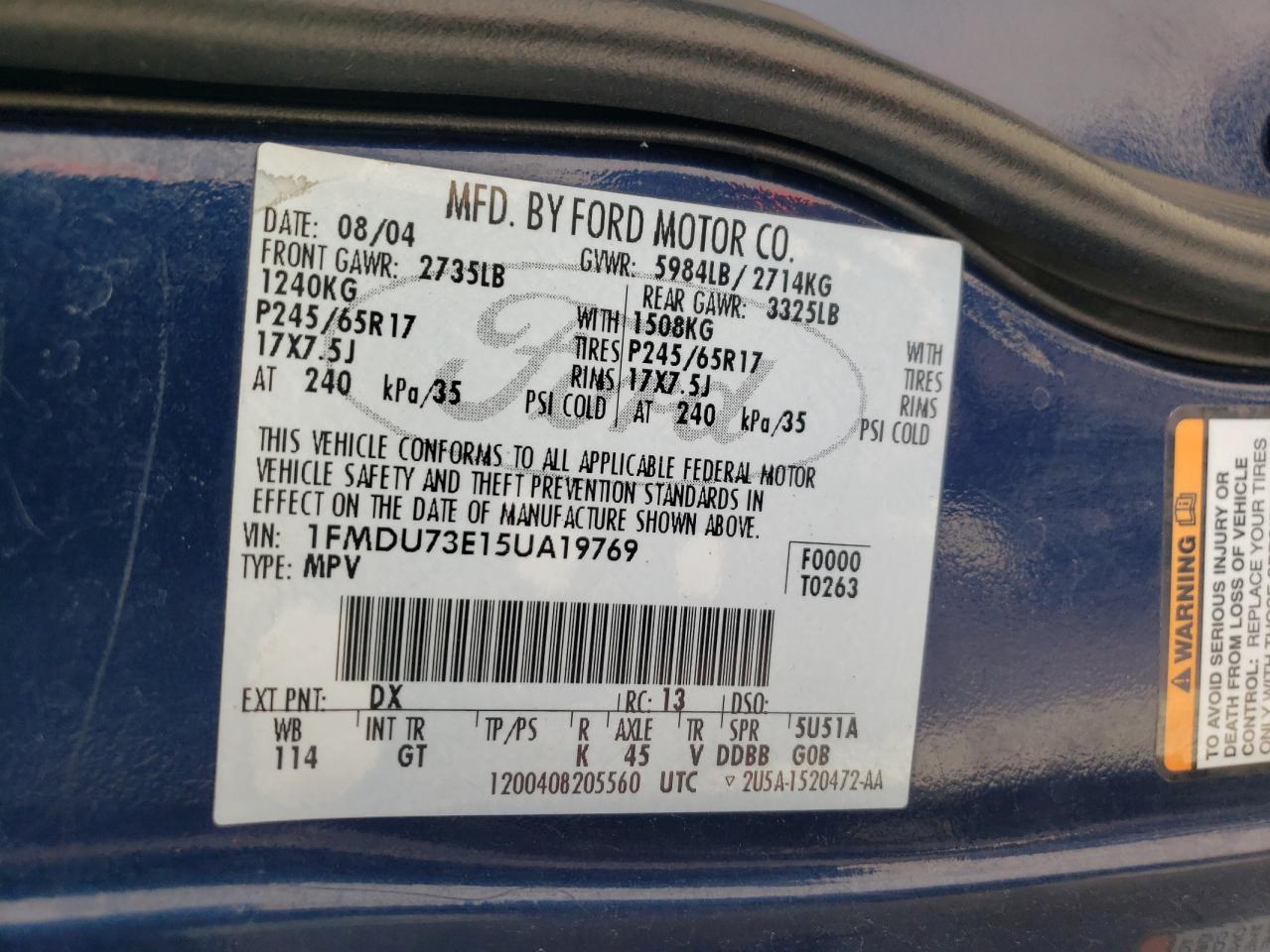 Фото 10 с аукциона – 2005 FORD EXPLORER X с VIN 1FMDU73E15UA19769