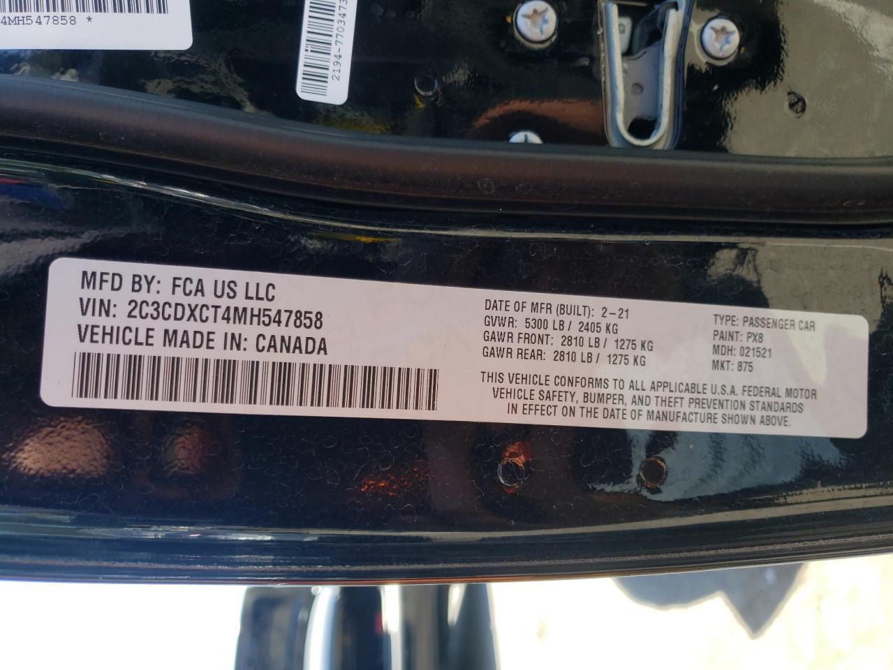 Photo 10 from auction – 2021 DODGE CHARGER R/ with VIN 2C3CDXCT4MH547858