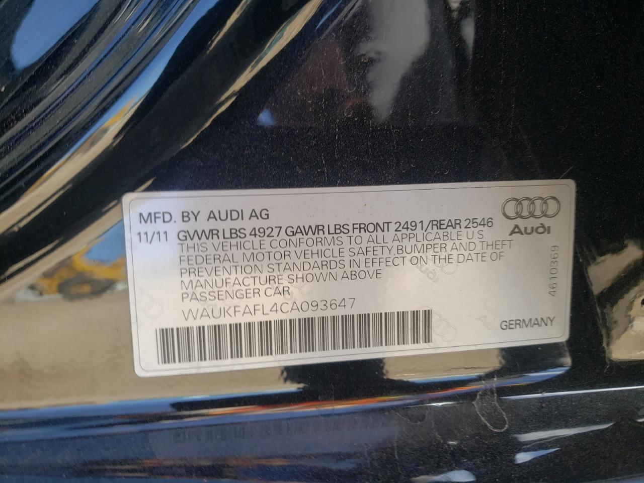 Photo 10 from auction – 2012 AUDI A4 PRESTIG with VIN WAUKFAFL4CA093647