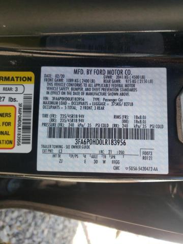 Photo 10 from auction – 2020 FORD FUSION SE with VIN 3FA6P0HD0LR183956