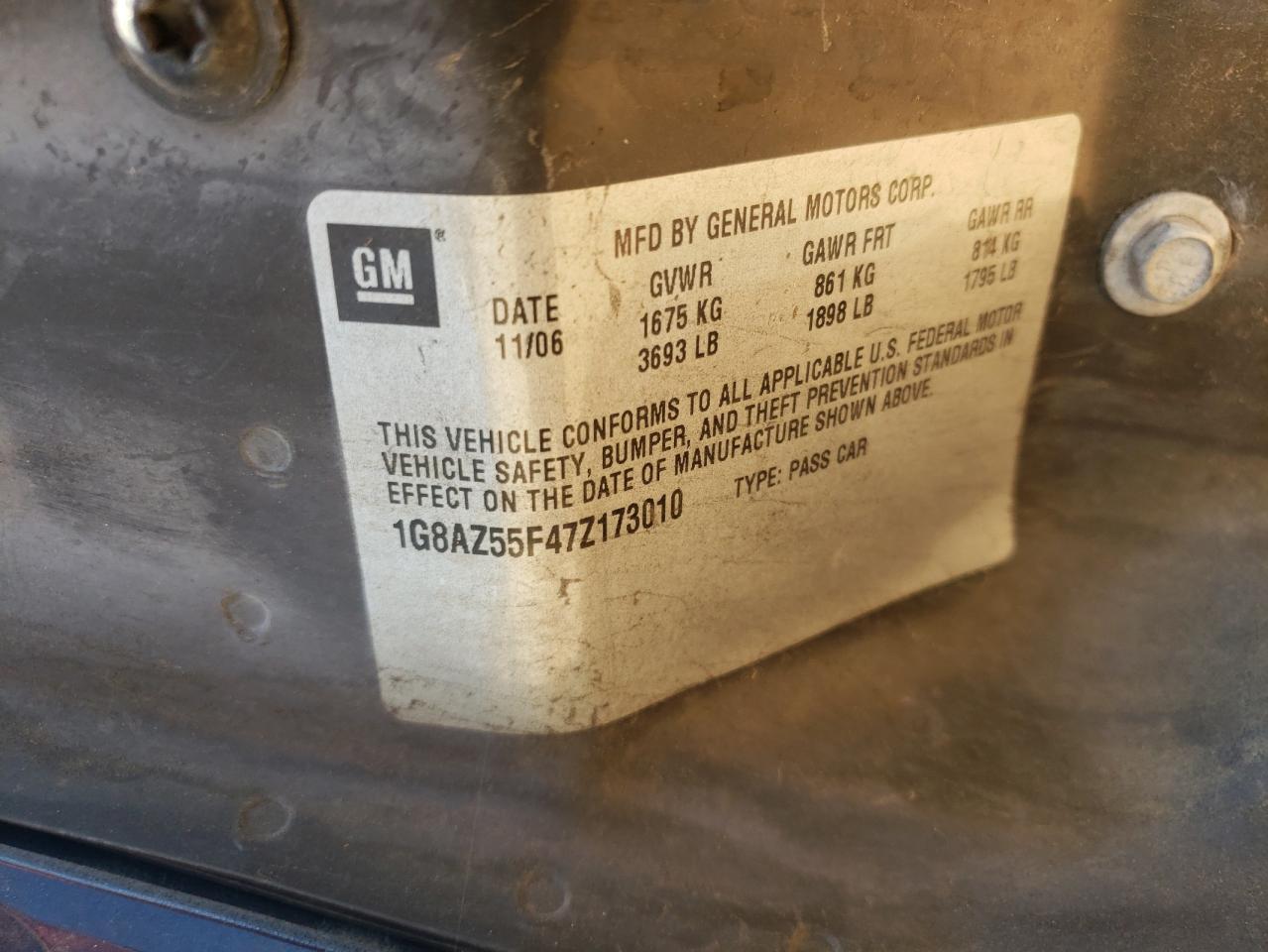 Photo 10 from auction – 2007 SATURN ION LEVEL with VIN 1G8AZ55F47Z173010